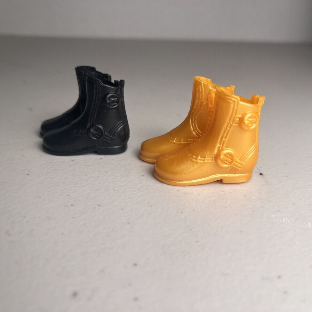 Barbie Doll Ken Shoes Boots Lot Gold and Black 2 Pairs Motorcycle Boots - Picture 2 of 10